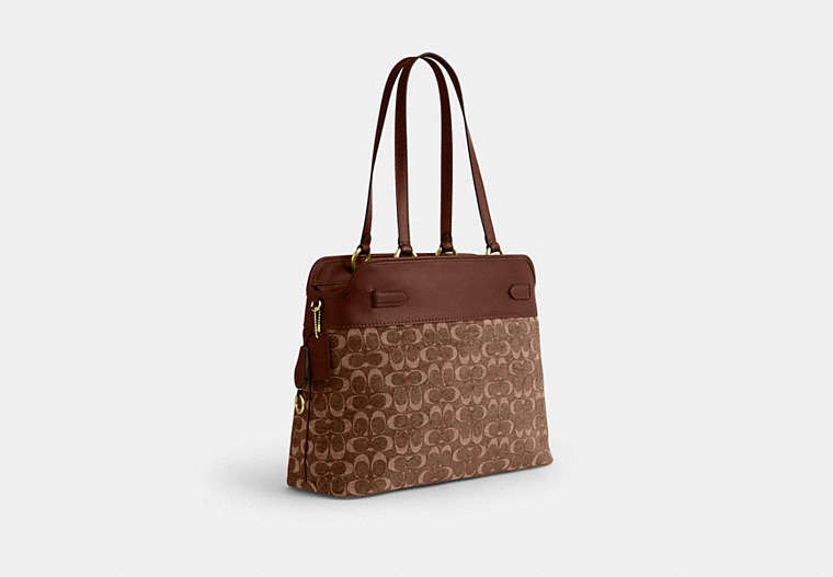 Easton Tote Bag In Signature Chenille - Gold/Light Khaki/Vintage Brown