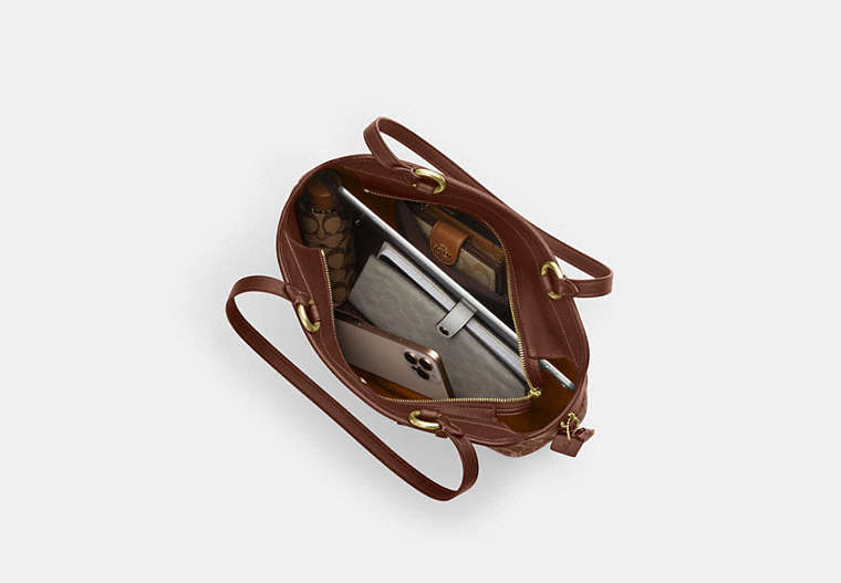 Easton Tote Bag In Signature Chenille - Gold/Light Khaki/Vintage Brown