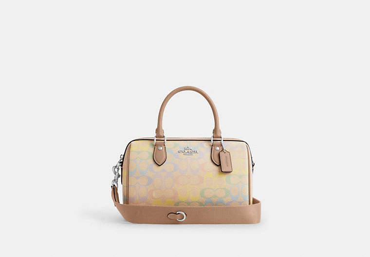 Rowan Satchel Bag In Rainbow Signature Canvas - Silver/SAND MULTI