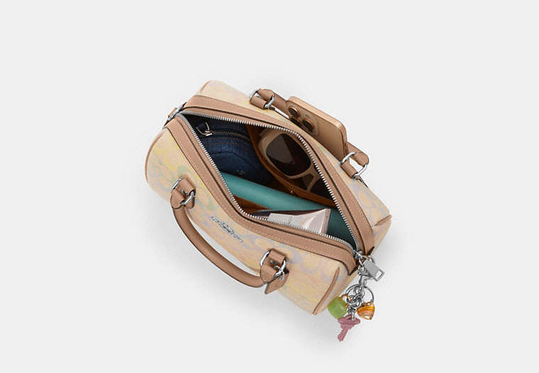 Rowan Satchel Bag In Rainbow Signature Canvas - Silver/SAND MULTI