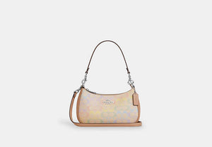 Teri Shoulder Bag In Rainbow Signature Canvas - Silver/SAND MULTI