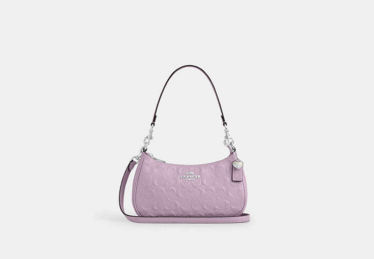 Teri Shoulder Bag In Signature Leather With Heart Charm - Silver/LIGHT VIOLET