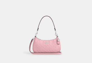 Teri Shoulder Bag In Signature Leather With Heart Charm - Silver/PINK
