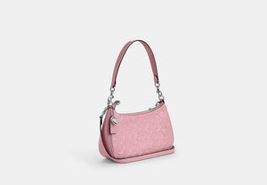 Teri Shoulder Bag In Signature Leather With Heart Charm - Silver/PINK