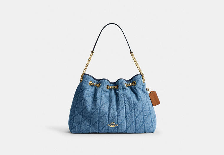Evelyn Shoulder Bag In Regenerative Cotton With Quilting - Gold/Indigo