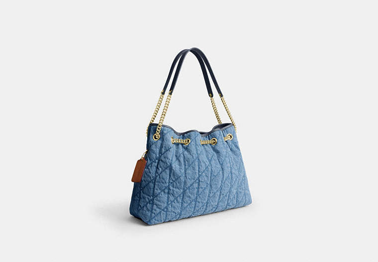 Evelyn Shoulder Bag In Regenerative Cotton With Quilting - Gold/Indigo