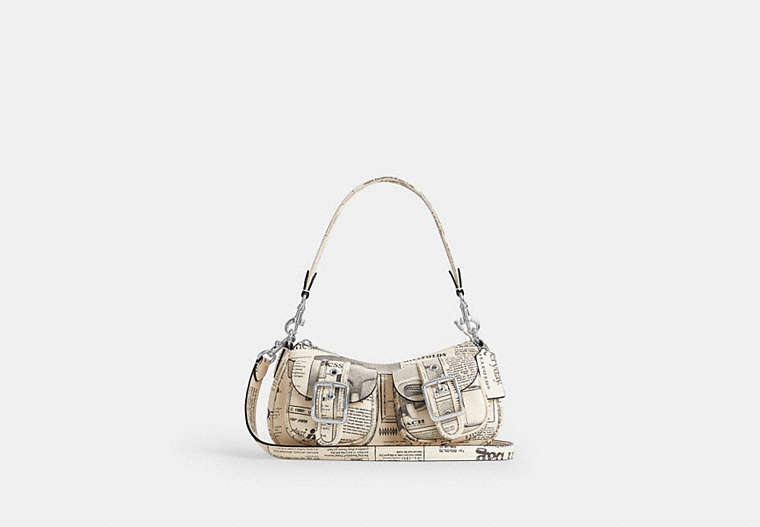 Ashton Shoulder Bag With Newspaper Print - Silver/Chalk Multi