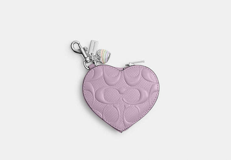 Heart Bag Charm In Signature Leather With Heart Charm - Silver/LIGHT VIOLET