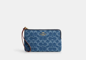 Large Corner Zip Wristlet - Gold/Indigo