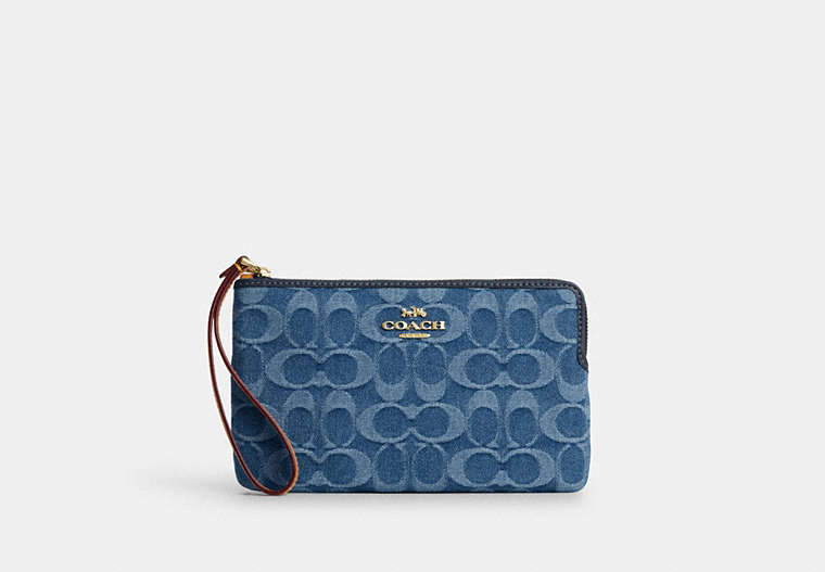 Large Corner Zip Wristlet - Gold/Indigo
