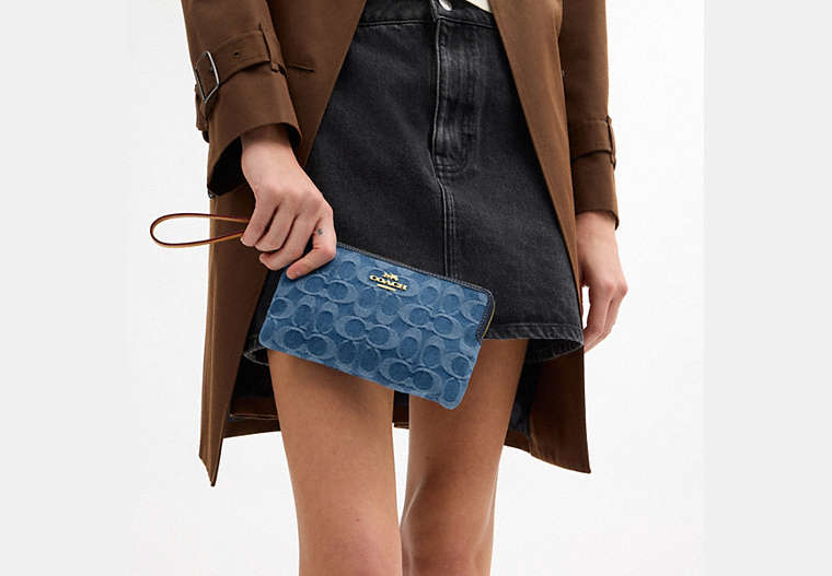Large Corner Zip Wristlet - Gold/Indigo