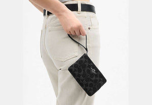 Corner Zip Wristlet - Silver/Black