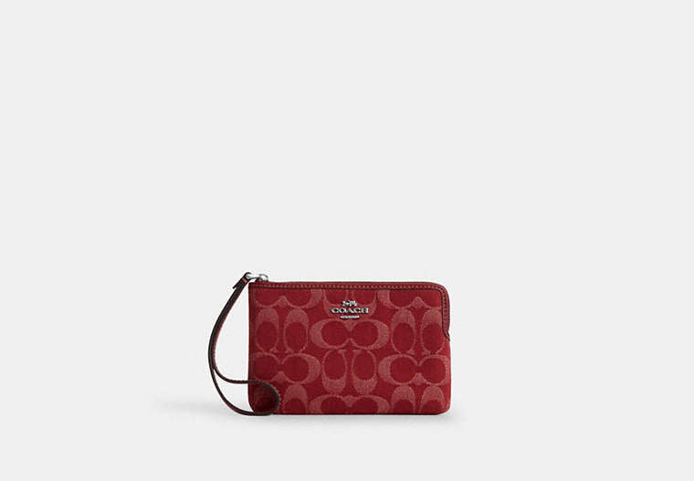 Corner Zip Wristlet - Silver/True Red