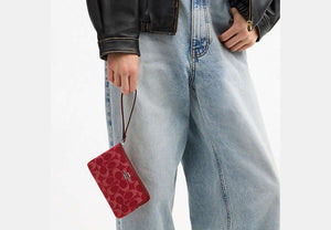 Corner Zip Wristlet - Silver/True Red