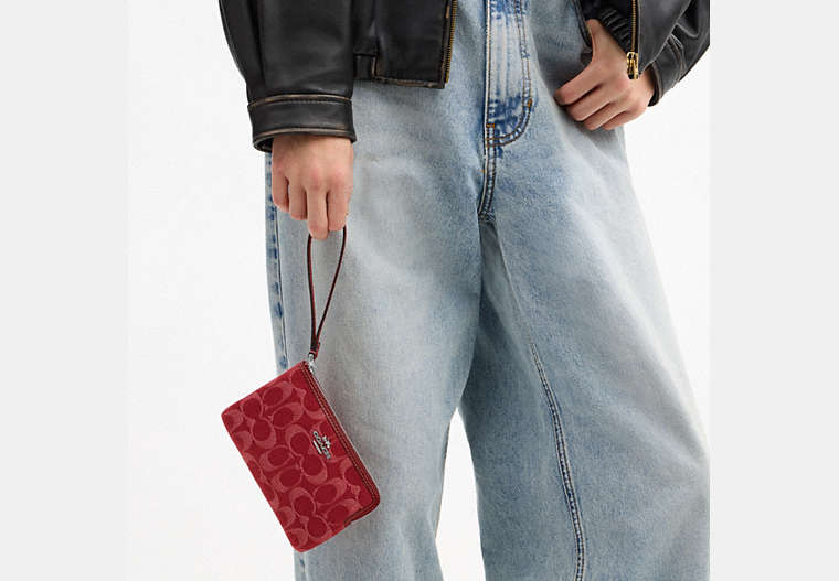 Corner Zip Wristlet - Silver/True Red