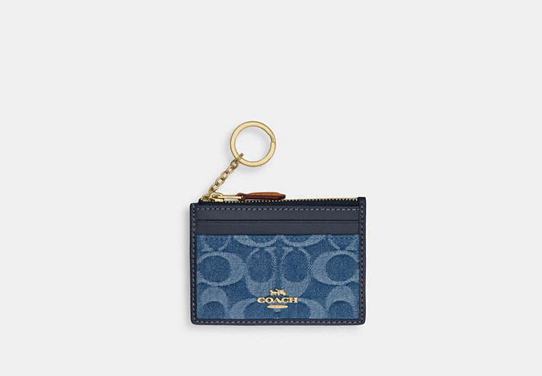 Mini Skinny ID Case In Signature Chenille - Gold/Indigo