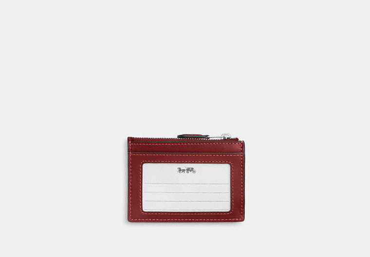 Mini Skinny ID Case In Signature Chenille - Silver/True Red