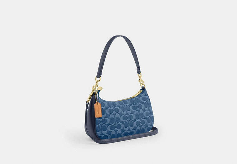 Teri Shoulder Bag In Signature Denim - Gold/Indigo