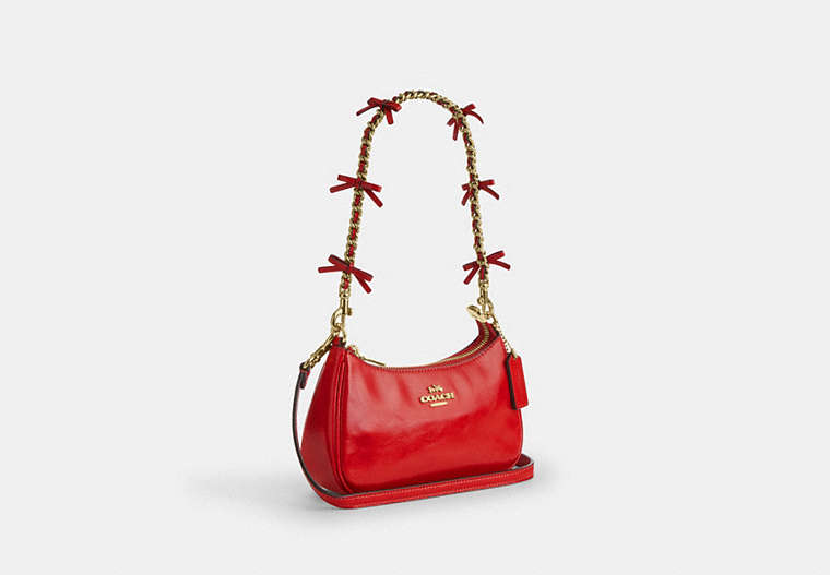 Teri Mini Crossbody Bag With Bows - Gold/Bright Cherry
