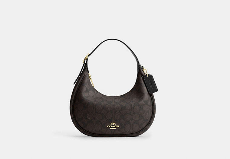 Emily Shoulder Bag In Signature Canvas - Gold/Walnut/Black