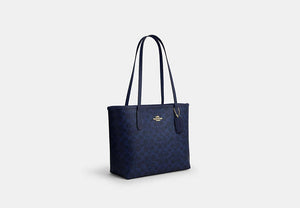 Medium City Tote Bag In Signature Canvas - Gold/Navy