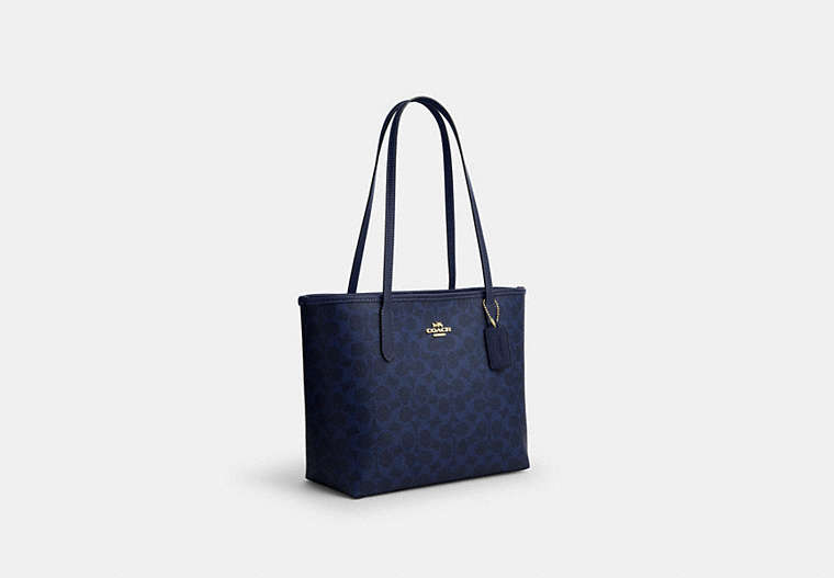 Medium City Tote Bag In Signature Canvas - Gold/Navy