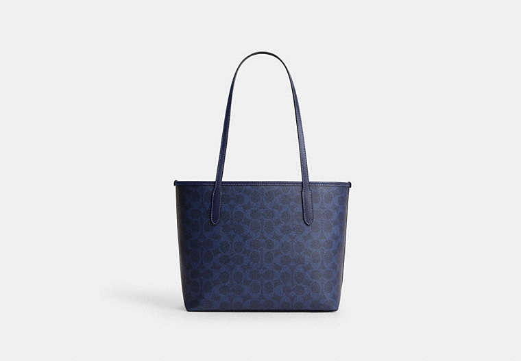 Medium City Tote Bag In Signature Canvas - Gold/Navy