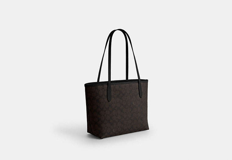 Medium City Tote Bag In Signature Canvas - Gold/Walnut/Black