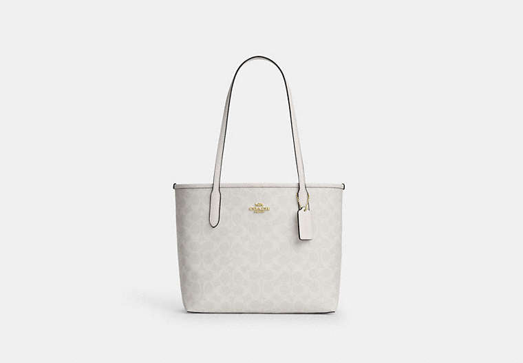 Medium City Tote Bag In Signature Canvas - Gold/White/Chalk