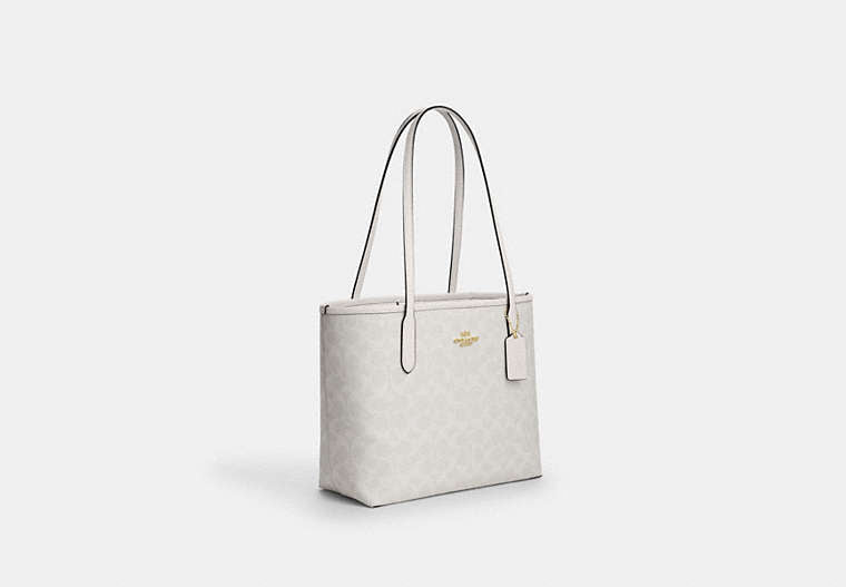 Medium City Tote Bag In Signature Canvas - Gold/White/Chalk