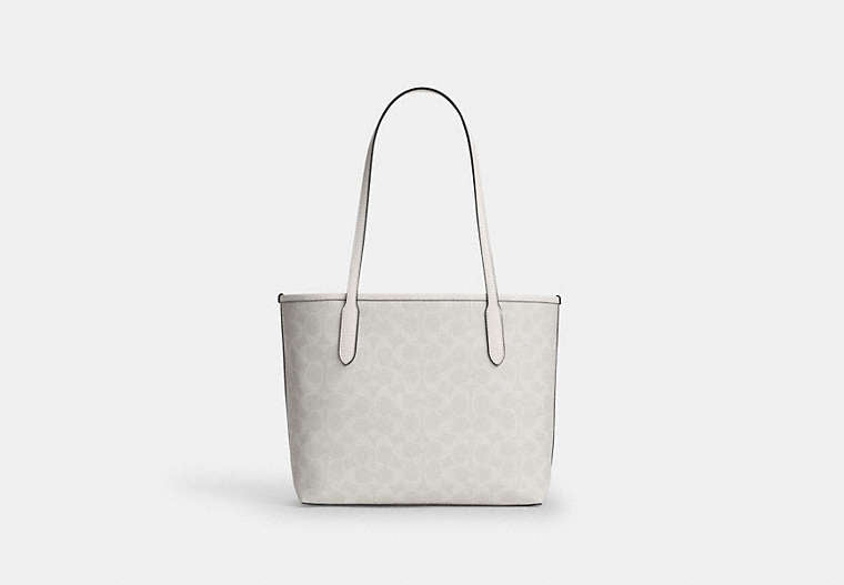 Medium City Tote Bag In Signature Canvas - Gold/White/Chalk