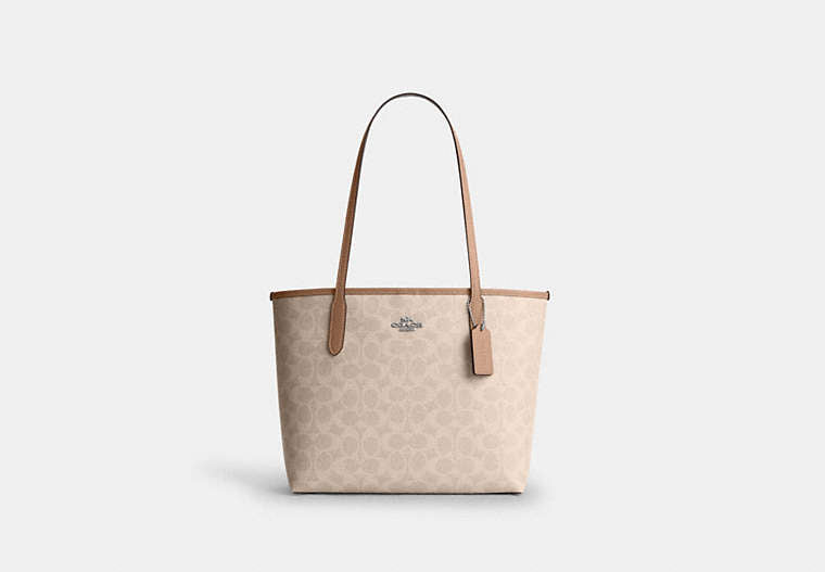 Medium City Tote Bag In Signature Canvas - Silver/Sand/Taupe