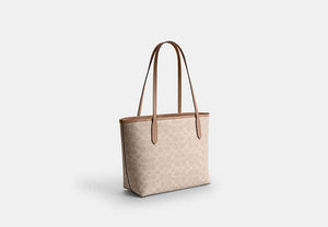 Medium City Tote Bag In Signature Canvas - Silver/Sand/Taupe
