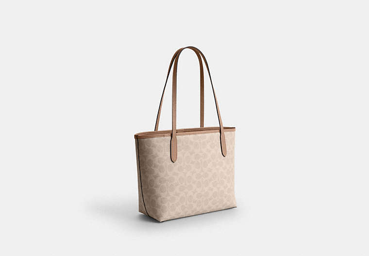 Medium City Tote Bag In Signature Canvas - Silver/Sand/Taupe