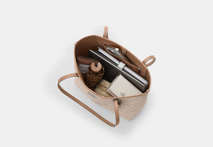 Medium City Tote Bag In Signature Canvas - Silver/Sand/Taupe