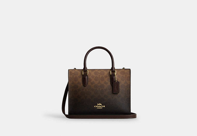 Maggie Small Tote Bag In Ombré Signature Canvas - Gold/Brown