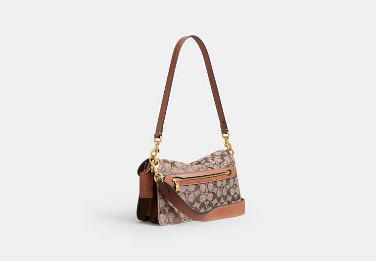 Tabby Shoulder Bag 26 In Crystal Signature Jacquard - Brass/MUSHROOM