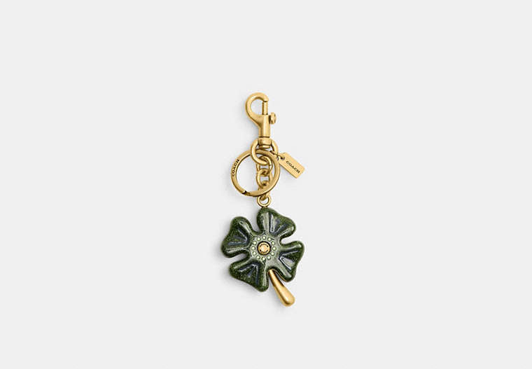 Four Leaf Clover Bag Charm - Brass/Green Multi