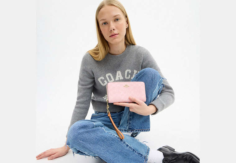 Long Zip Around Wallet - Gold/Powder Pink