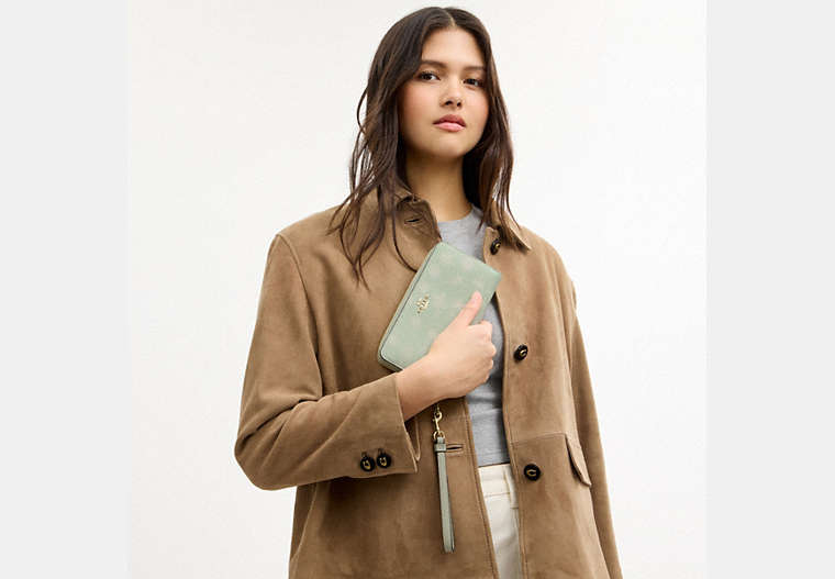 Long Zip Around Wallet - Gold/Pale Green