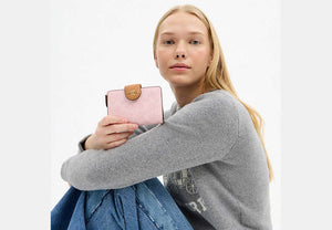 Medium Corner Zip Wallet - Gold/Powder Pink