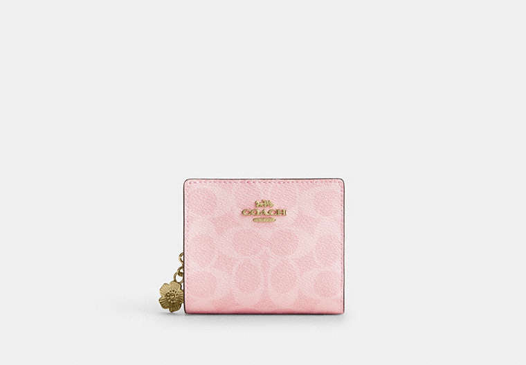Snap Wallet In Signature Chenille - Gold/Powder Pink