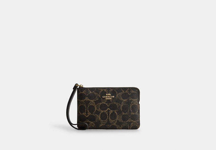 Corner Zip Wristlet - Gold/Brown