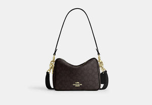Carey Crossbody Bag In Signature Canvas - Gold/Walnut/Black