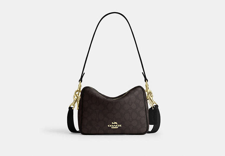 Carey Crossbody Bag In Signature Canvas - Gold/Walnut/Black