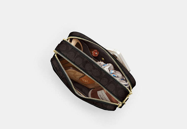 Carey Crossbody Bag In Signature Canvas - Gold/Walnut/Black