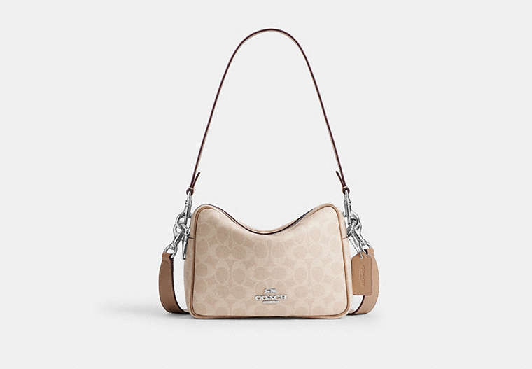 Carey Crossbody Bag In Signature Canvas - Silver/Sand/Taupe
