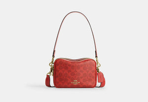 Mini Carey Crossbody Bag In Signature Canvas - Gold/Crimson