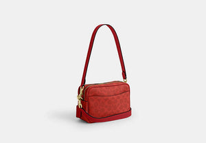 Mini Carey Crossbody Bag In Signature Canvas - Gold/Crimson