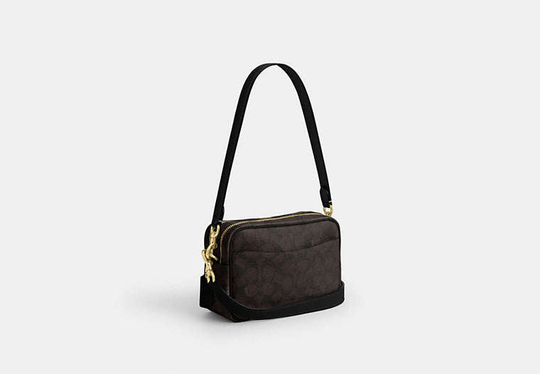 Mini Carey Crossbody Bag In Signature Canvas - Gold/Walnut/Black